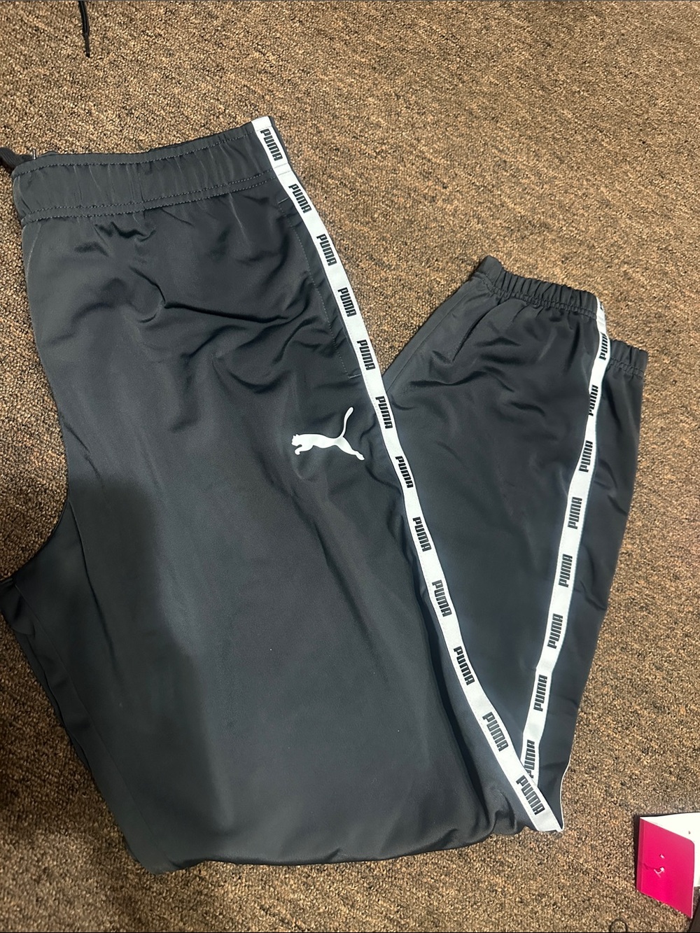 Puma Black Joggers with White Logo Stripe